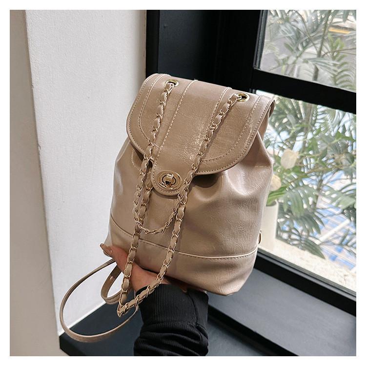 Casual Stylish Women s Chain Backpack With Soft Pu Material And Nylon Lining хаки