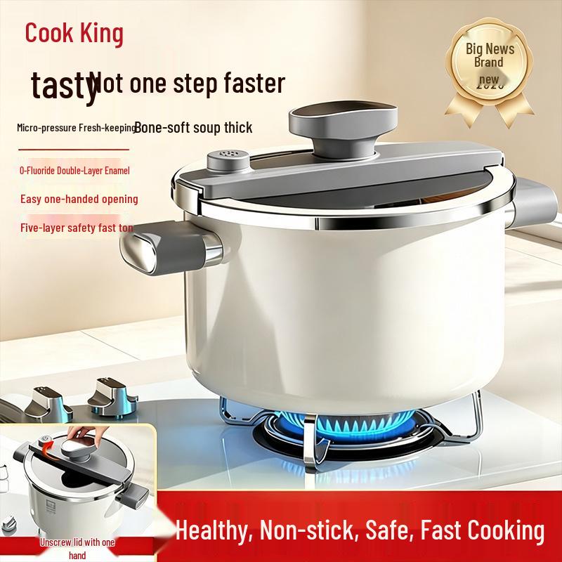 7L Enamel Ceramic Pressure Cooker: Universal Stew & Soup Pot for Induction & Gas