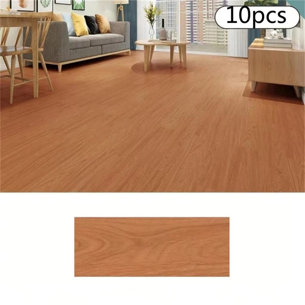 10pcs 15.2x40cm Vintage Wood Grain Self-Adhesive Floor Stickers - Waterproof, Non-Slip, Peel & Stick Resin Wall Stickers