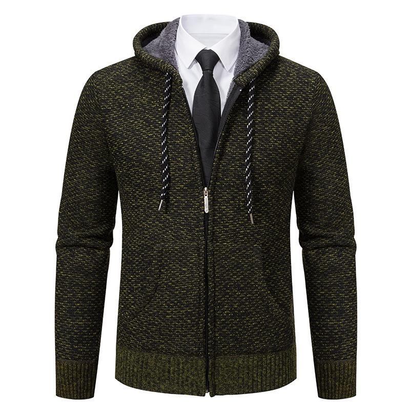 Men S Hooded Cardigan Sweater Thick Knit Outerwear For Winter