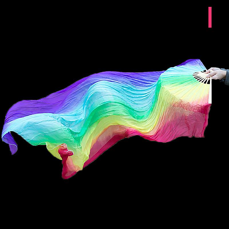 Prawa ręka 150 cm długości wachlarz do tańca Sprzedaj Pani Belly Gradient Color Dancer Ćwicz długie imitacje rekwizytów tanecznych Jedwabne wachlarze