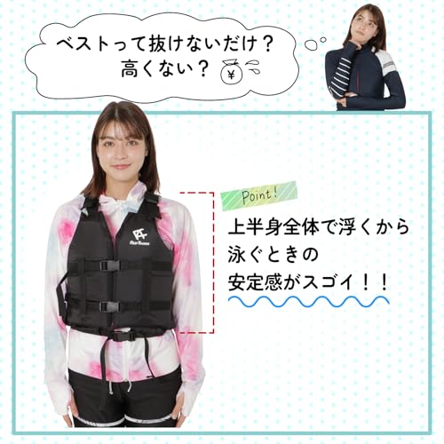 [Amazon.co.jp Exclusive] REEF TOURER Snorkeling Vest, Slim Fit, Black, Size L, RA0402P, with White Logo, for the Ultimate Swim Comfort.