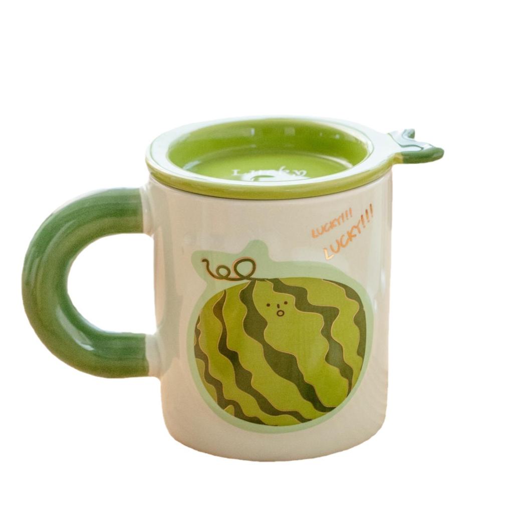 Summer Fruit Ceramic Cup with Lid Mug Couple Coffee Cup Student Drinking Water Cup Breakfast Cup Gift Box