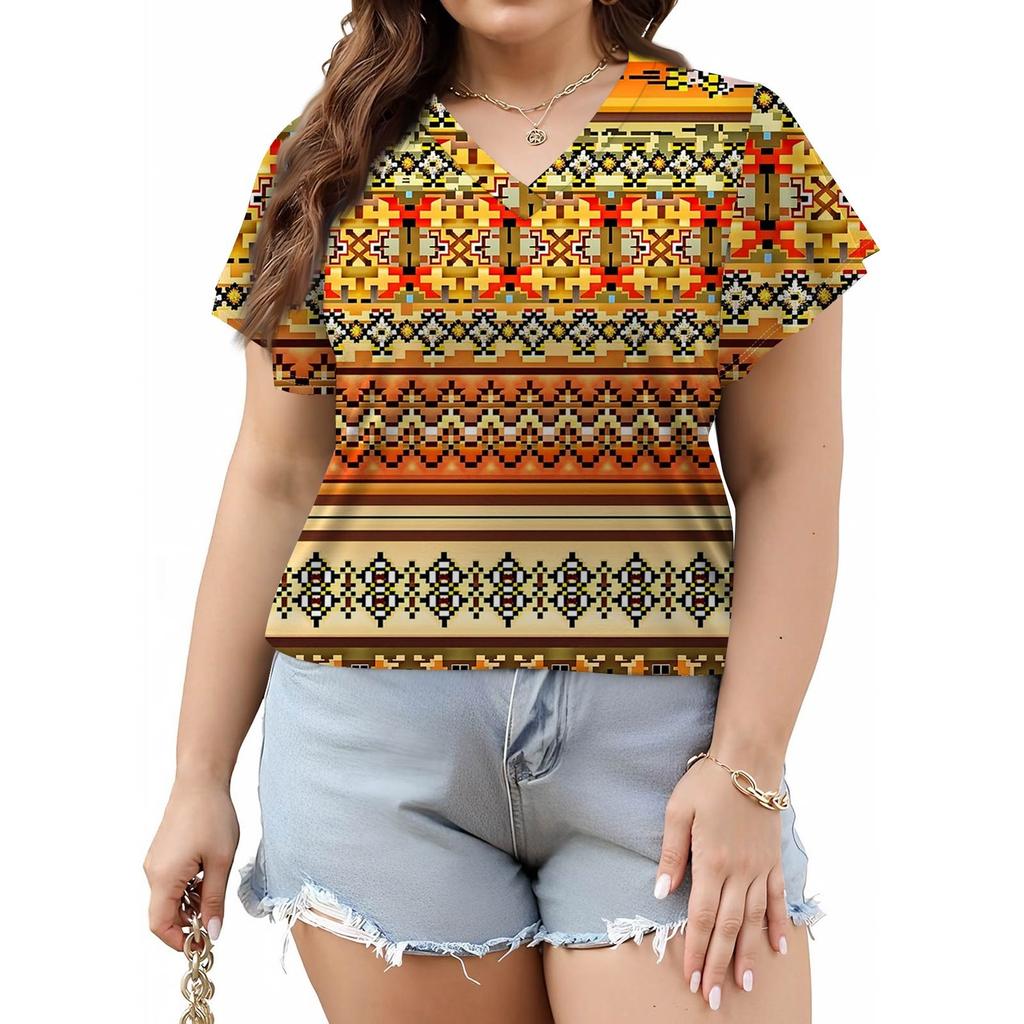 Damenmode Lässig Bedrucktes V-Ausschnitt Kurzarm Oversized T-Shirt Top