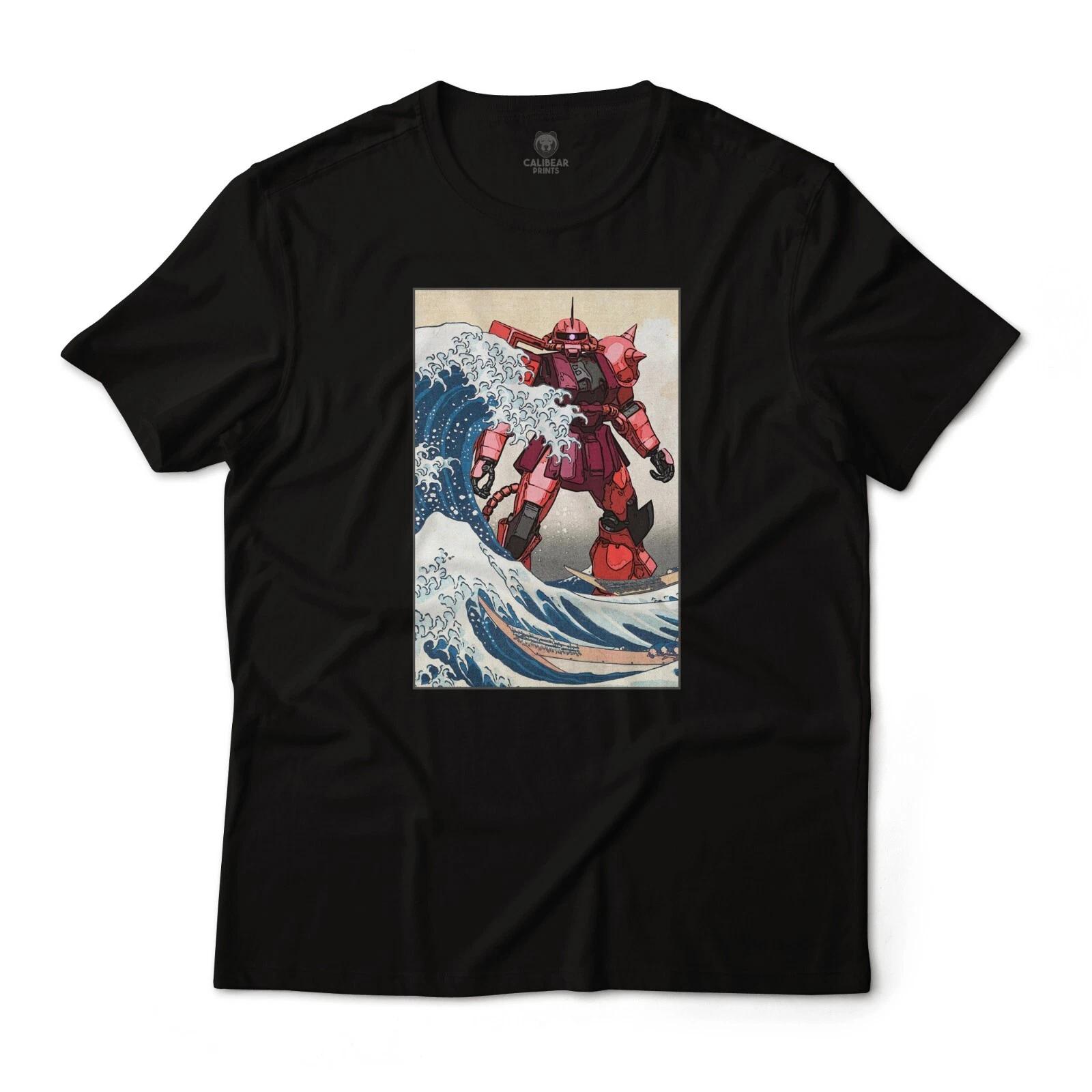 Gundam Char Red Comet MS-06S Zaku 2 in the Great Wave Off Kanagawa Anime Tee S