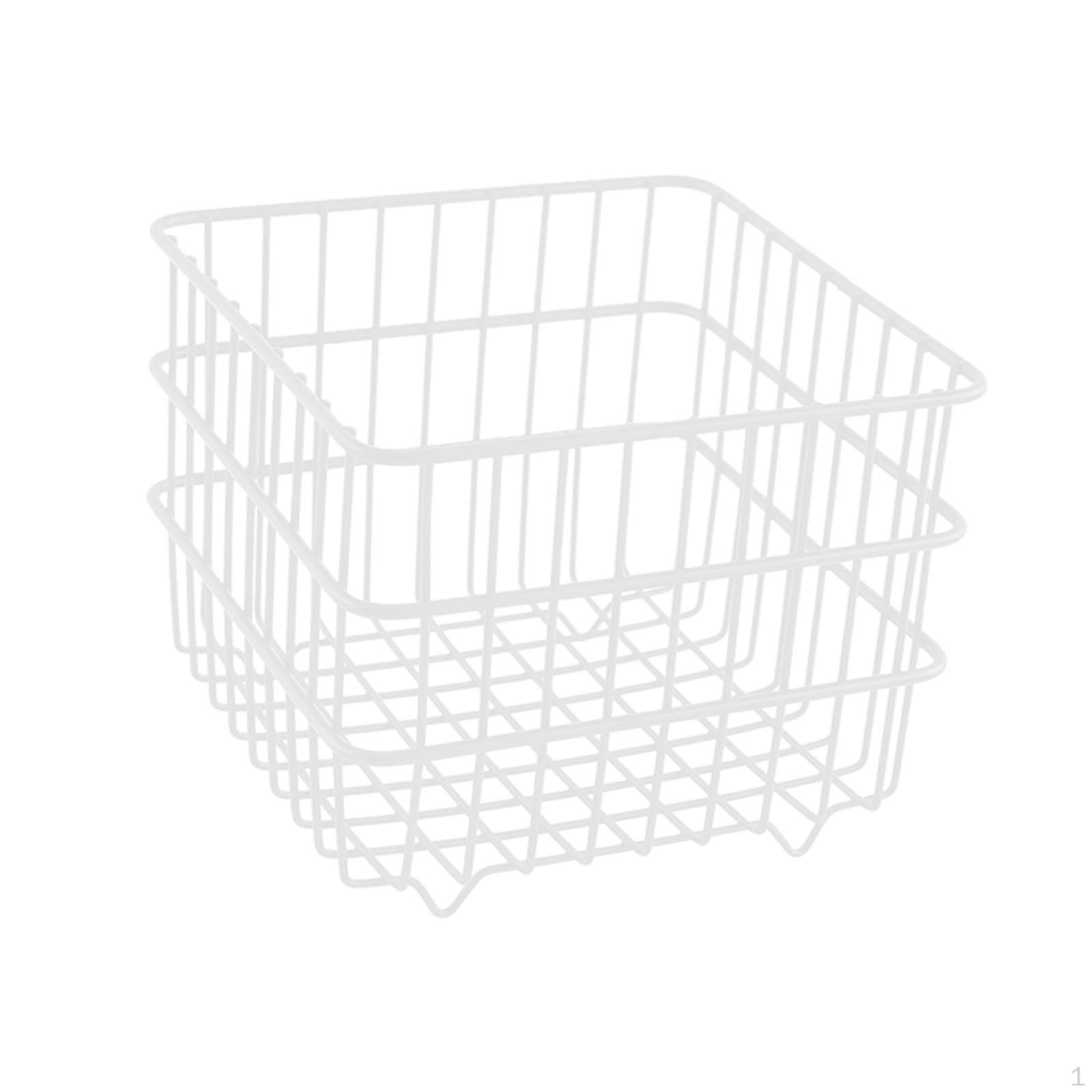 

Iron Storage Basket Cosmetic Organizer Square Sturdy Snack Bin Wire for Bedroom Kitchen White 11x11x10.7cm