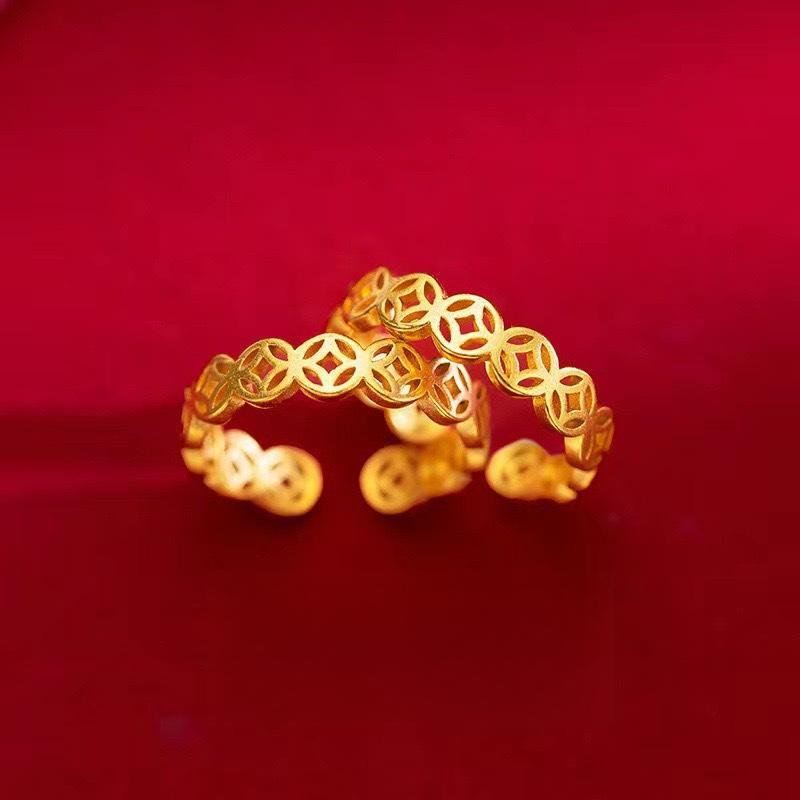 Get Rich Small Copper Coin Ring Women's Retro National Style Coin Ring Opening Jewelry