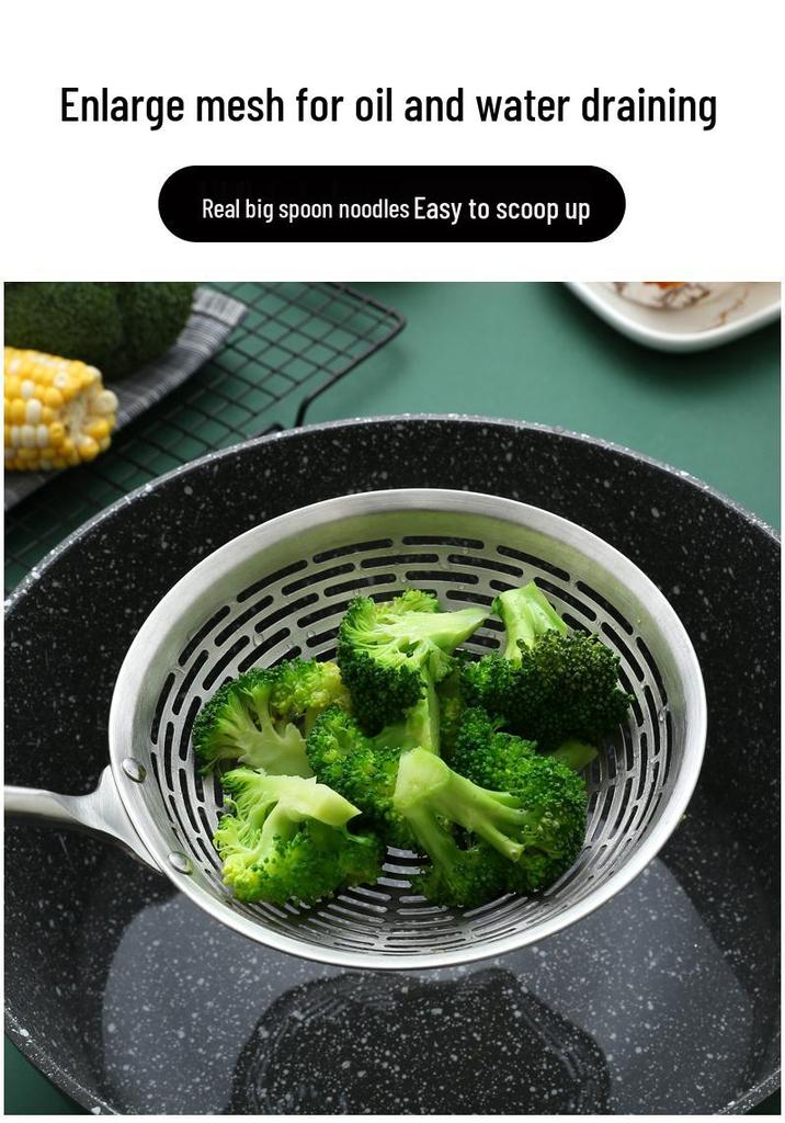 Stainless Steel Ladle with Rosewood Handle - Large Draining Sieve for Hot Pot & Frying