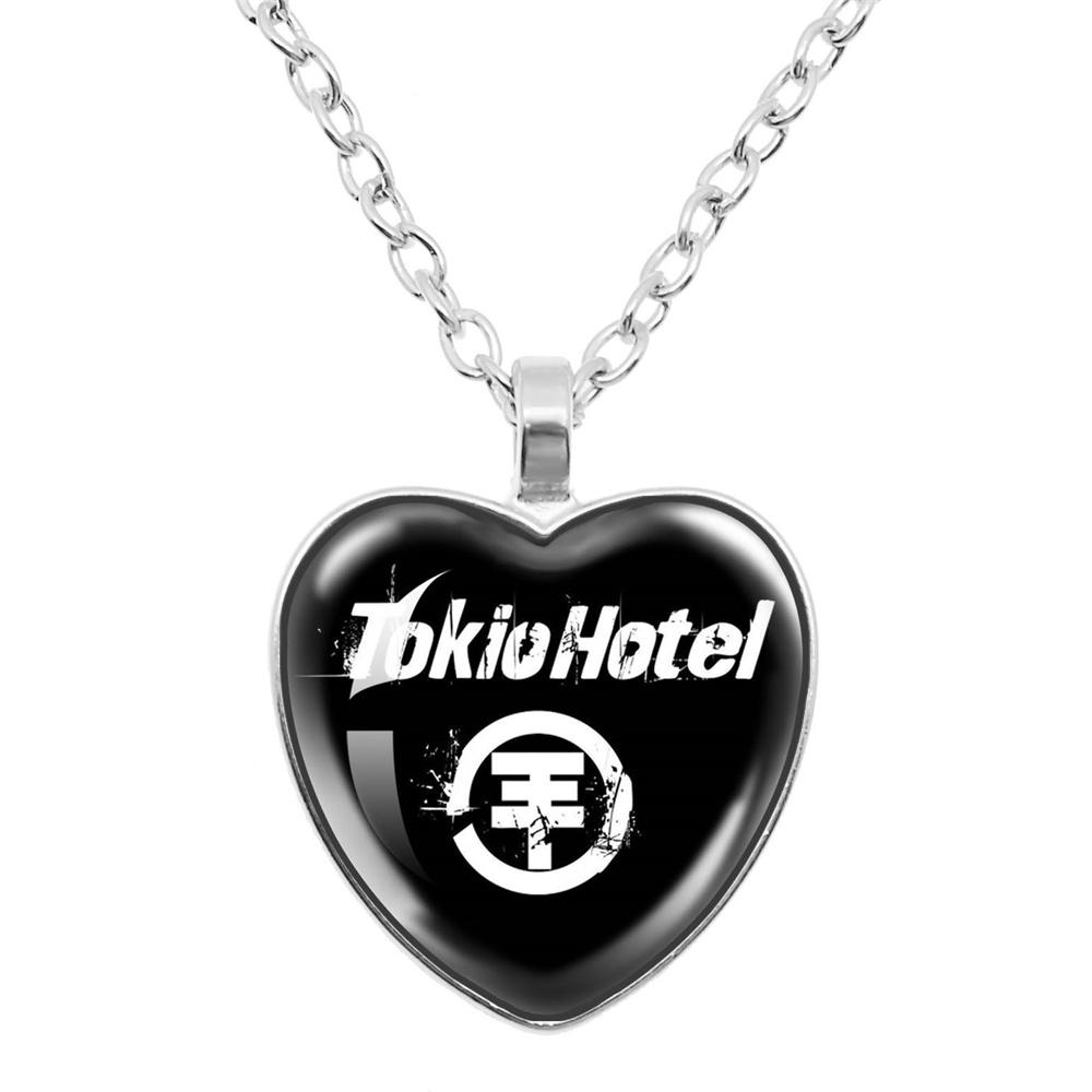 Tokio Hotel Anhänger Halskette Rockband Bill Kaulitz Musik Sänger Bild Glas Herzform Halskette Schmuck Charme Fans Geschenk