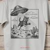 Vintage UFO Funny CaT T Shirt Retro Cowboy Abduction Western Meme Lover Cute Kitten Vintage Washed Unisex Stretched Graphic