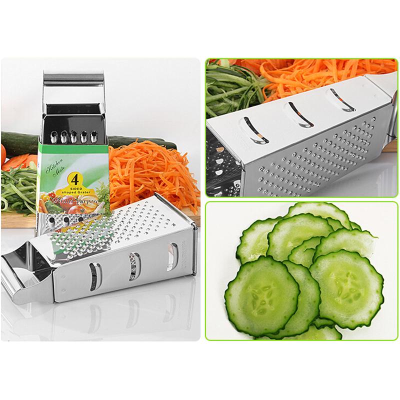 4 Sided Stainless Steel Box Grater with Fine Medium Coarse Grating and Slicing Options for Cheese and Vegetables