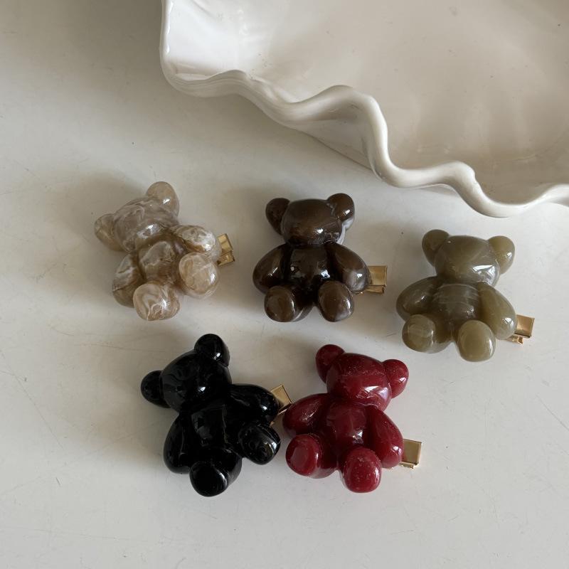 Cute Bear Hair Side Clip Women Girls Sweet Korean Fashion Bangs Hairpin Acrylic Hair Edge Clip Accessories Barrettes Headwear