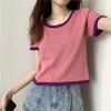Summer Thin Retro Korean Short Sleeve T-Shirt Contrast Short T-shirt Top Women's Ins Fashion