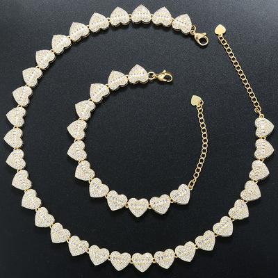 Light Luxury Copper Inlaid Zirconium Heart Splicing Bracelet Necklace Hip-Hop Love Stacking Set Vl602-603