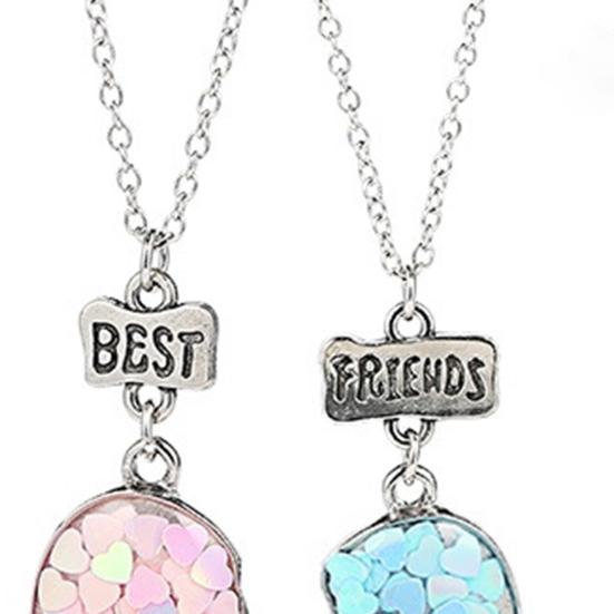 2Pcs Couple Necklaces Sequin Stitching Heart Broken Jewelry Shiny All Match Necklaces Bracelets Jewelry Gifts