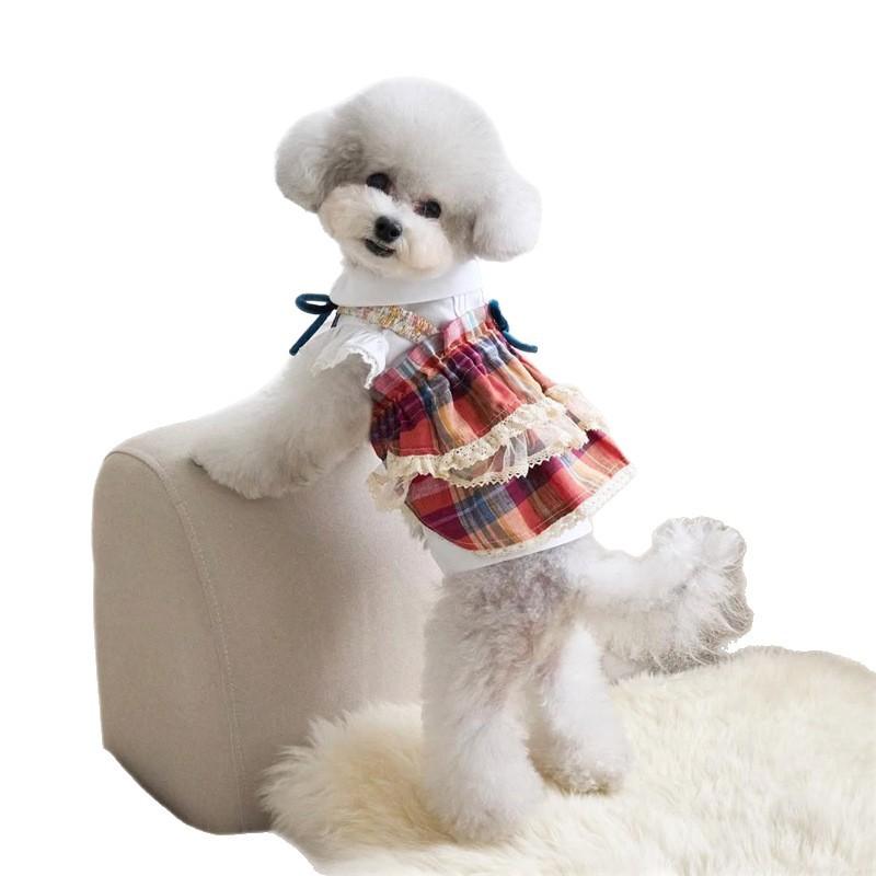 Pet dog dog cat literary plaid skirt clothing 11 autumn and winter new casual teddy bear puppy clothing