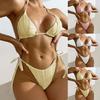 2 Pcs/Set Swimwear Set Solid Color Backless Halter Neck Straps Bathing Suit