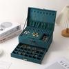 Retro Velvet Dark Green Jewelry Box - Three-Layer Storage for Earrings, Rings, and Necklaces