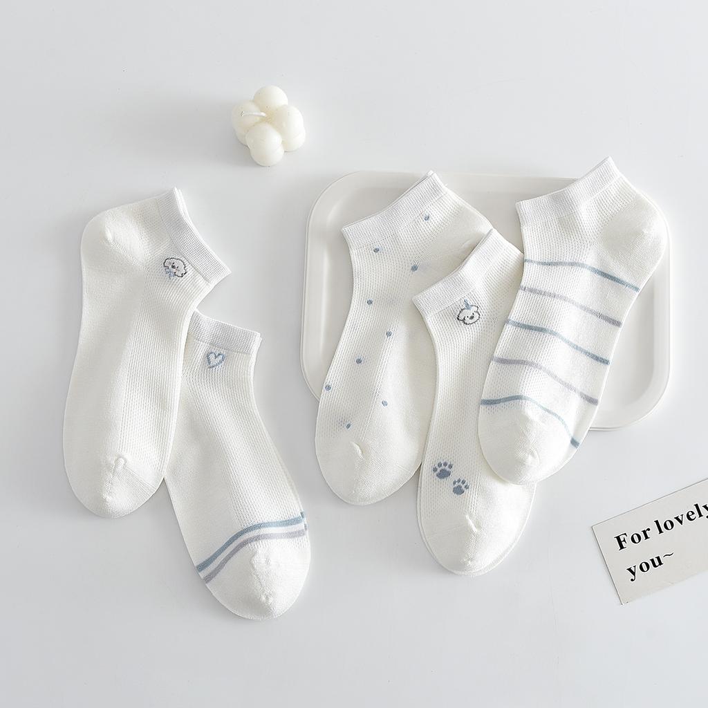 Teenage Girls' 5-Pair Thin Mesh Cotton Cartoon Socks