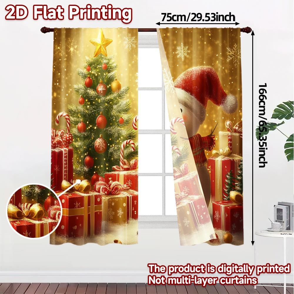 2pcs,Curtains Christmas Tree Snowman Gifts Modern Minimalist Curtains Versatile Polyester Curtains Thermal Insulation, and Room