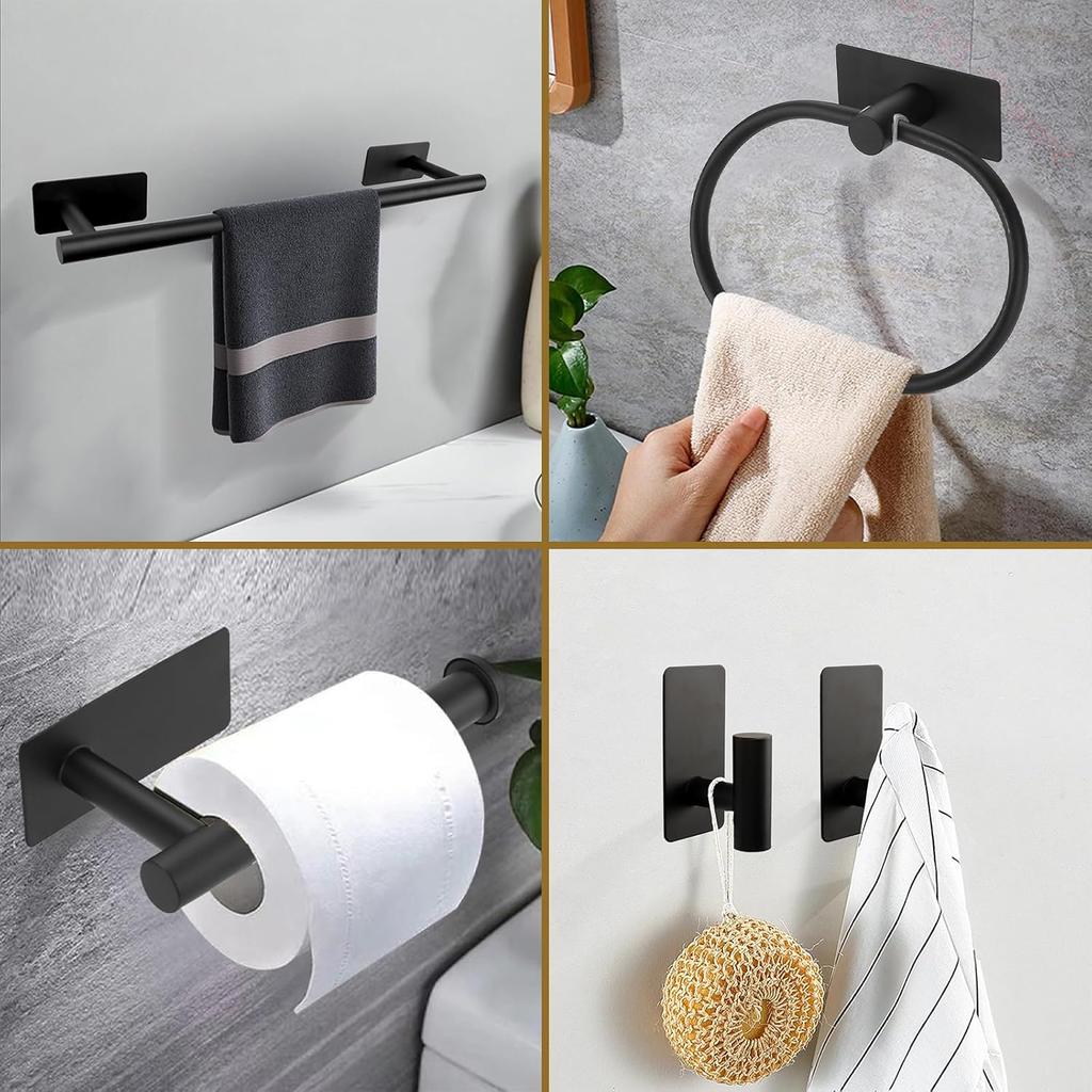 Badezimmer-Beschläge-Set Selbstklebend 304 Edelstahl Gebürstet Handtuchstange Papierhalter Zubehör-Set Ohne Bohren