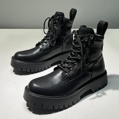 Mens Fashion Original Leather Boots Black Stylish Platform Shoes Party Prom Dress Cowboy Ankle Boot Handsome Motorcycle Botas