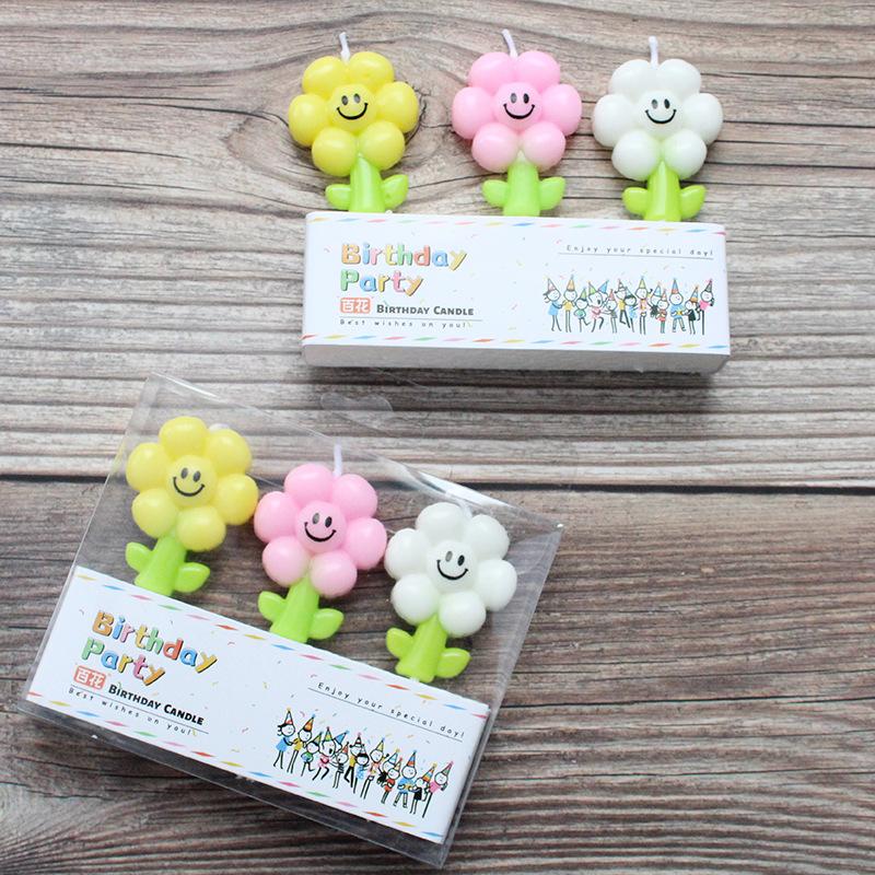 INS Cartoon Sun Flower Smiling Face Candle Cake Decoration Scene Atmosphere Layout Children's Party Small Flower Candle