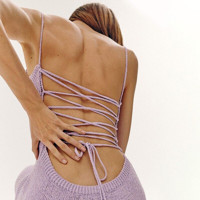 Sexy gestrickte rückenfreie Partykleider Damenmode ärmelloses Midikleid Sommer blau figurbetontes Slip-Damenkleid für den Urlaub 19464