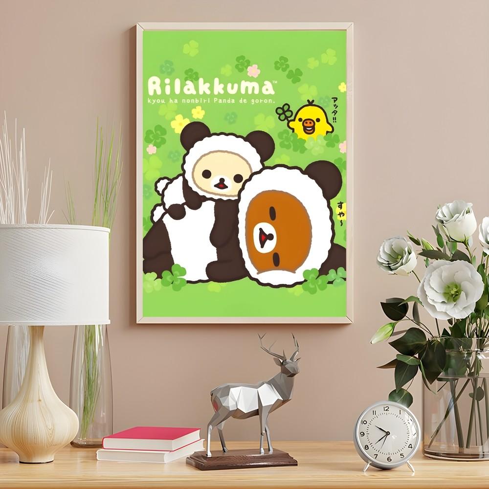Uroczy Kreskówkowy R-Rilakkuma Plakat Anime Samoprzylepny Druk na Ścianę Wodoodporny Wystrój Estetyczny do Domu Salon Sypialnia Bar Korytarz