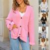 2026 Neue modische V-Ausschnitt Strickjacke Lockerer Pullover Langarm Tasche Oberteil