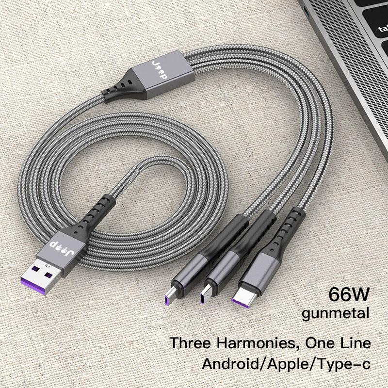 Car Data Cable 3 In1 Mobile Phone Charging Cable Fast Charge Typec For Jeep Grand Cherokee Wrangler JK Gladiator Compass Renegad
