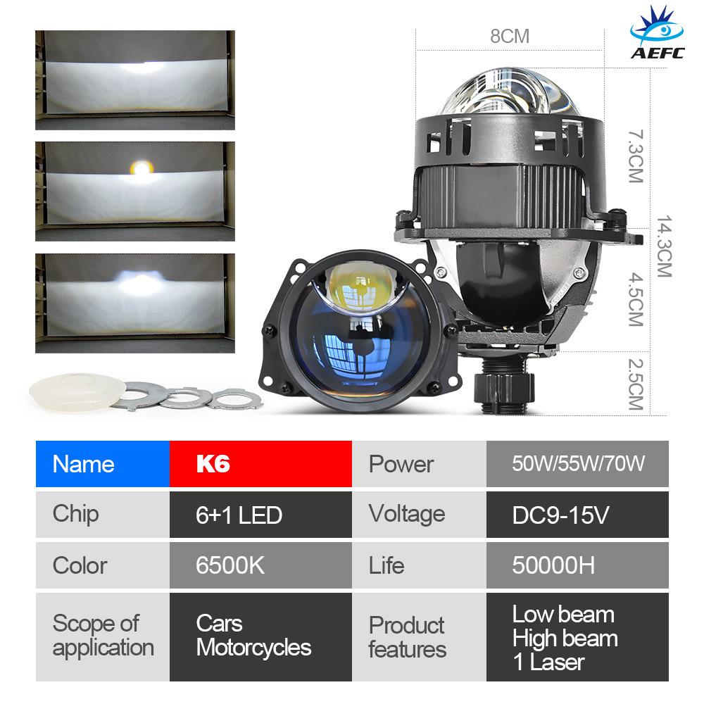 Automobile LED Headlight TIR2.5/3 Inch Lossless Double Lens H4 H7 Double Lamp Cup High Power Laser Lens
