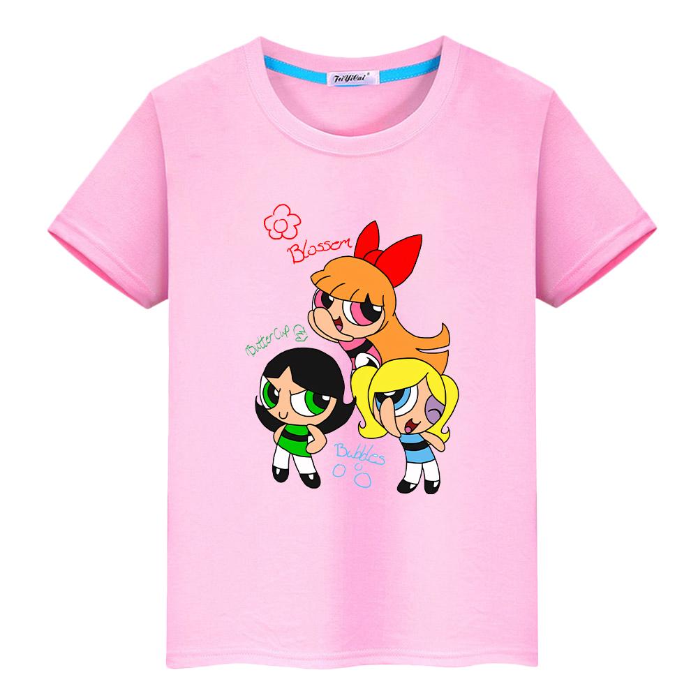 powerpuff girls print  100%Cotton Kawaii Tops anime Short pride tshirt  t shirt for kids boy 10year  y2k one piece girl clothes