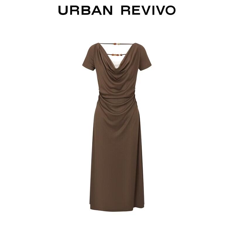 UR Damen-Faux-Zweiteiler-Kleid mit Perlen und Falten, lang