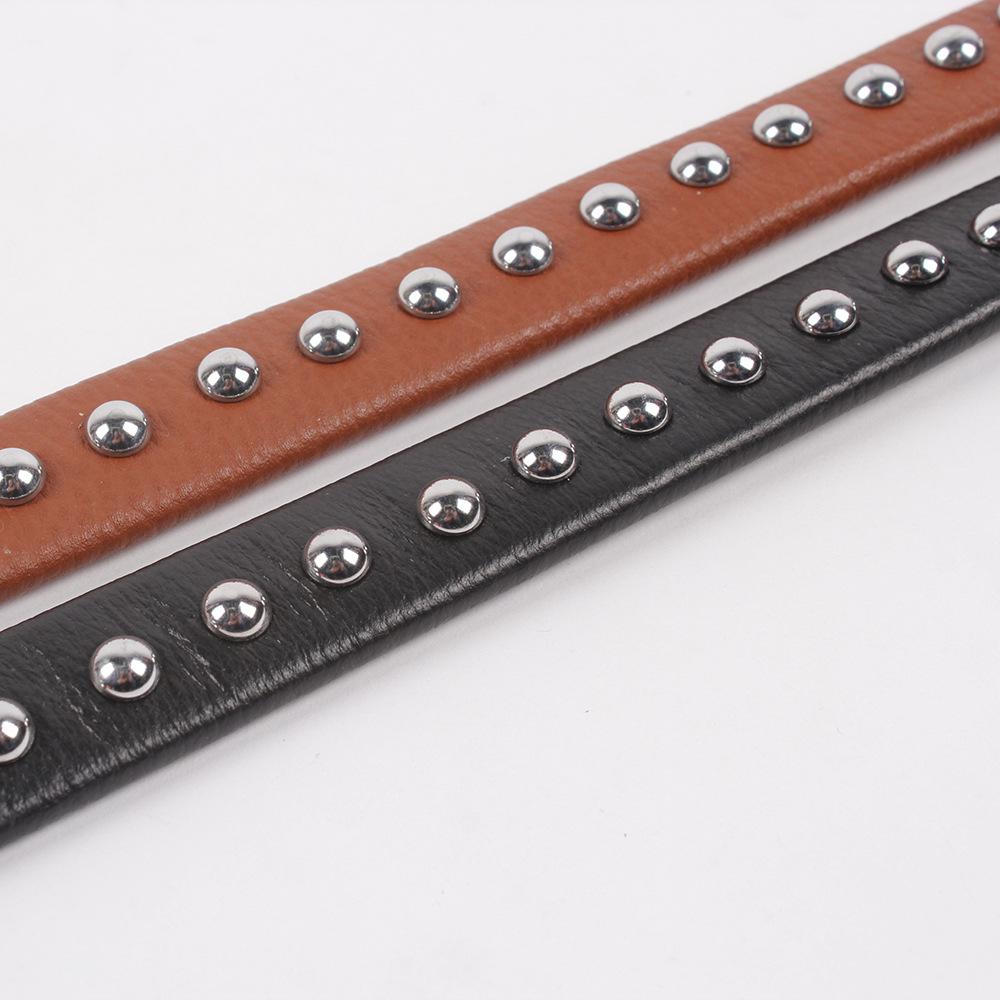 New Cowhide Dog Collar Head Leather Hand-stitched Punk Style Rivet Anti-bite Dog Collar