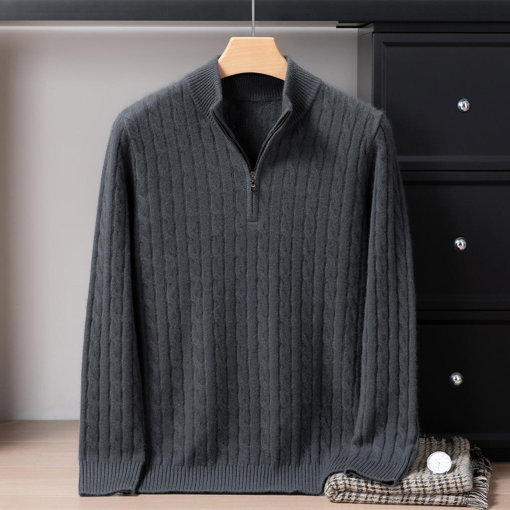 Thickened zipper semi-high pure cashmere sweater long-sleeved pullover sweater high luxury knitted sweater