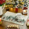 4Pcs Christmas Tree Elk Placemat Linen Dining Table Mats Coaster Bowl Coffee Cup Pad Mat 2025 Navidad Home Kitchen Decoration