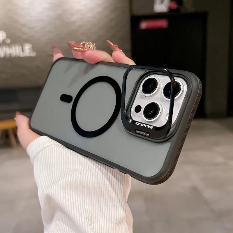 Fashion Double Color Magnetic Stand Transluncy Case For iPhone 16 15 14 13 12 11 Pro Max Plus Magsafe Spli Color Matte Cover