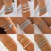 Fashion Metal Love Pendant Beaded Bracelet Set, Sweet And Cool Round Bead Chain Stacked Bracelet Woman