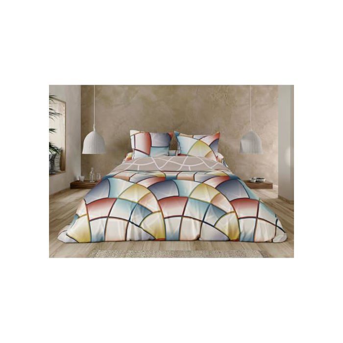 Housse de couette multicolore - DONATELLA - Lucas - 90 cm - Coton - Fermeture à rabat - Motif abstrait