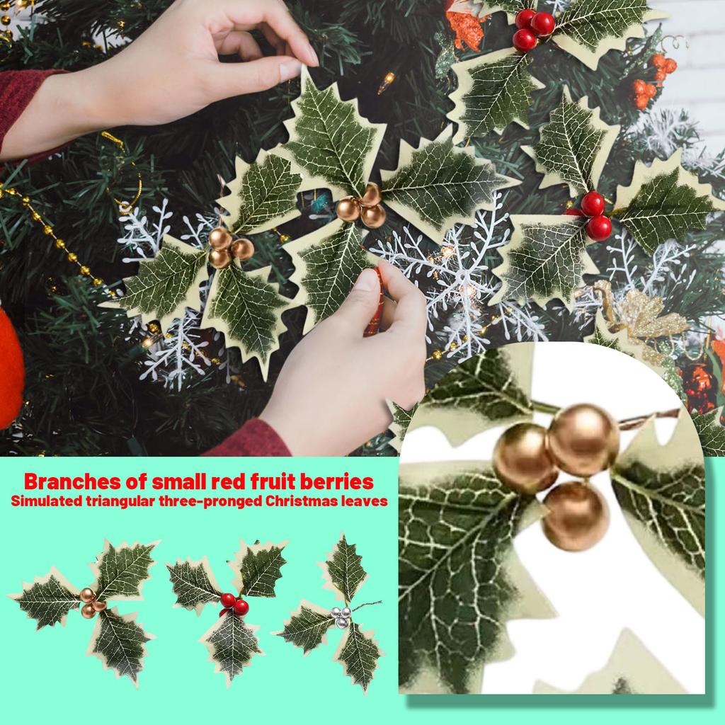 Simulation Christmas Triangular Christmas Leaf Small Red Fruit Berry Branch