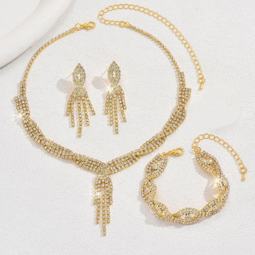 Rhinestone Tassel Wedding Bridal Accessories V-Necklace Rhinestone Jewelry Set  Wedding Party