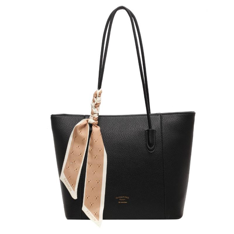 Large-capacity Women's Bags, New Fashionable Texture, Single Shoulder Solid Color Women's Bags, Simple Tote Bags, Commuter Bags, Free Silk.
