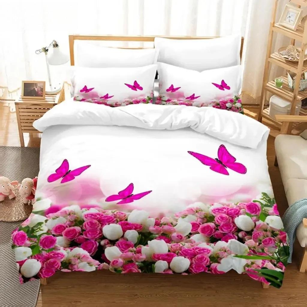 Blue Butterfly Duvet Cover Set King Size 220x240 Double Bed Single 3D Queen Bedding Sets Pink Full Twin Quilt Linen Pillowcase