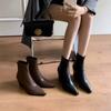 Spitze Zehen Damen Knöchelhohe Stiefel Mode Elegant Echte Leder Schuhe 7CM Dicker Absatz Damen Moderne Kurze Stiefeletten Keilabsatz Schuhe