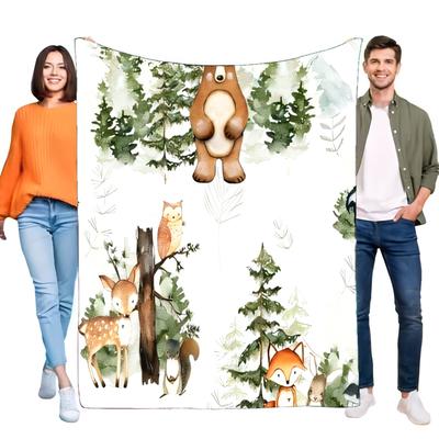 Forest Animal Blanket Soft Cozy Throw with Deer, Fox, Owl Designs for Kids and Adults, Lightweight Bed Sofa Cover, Perfect for H