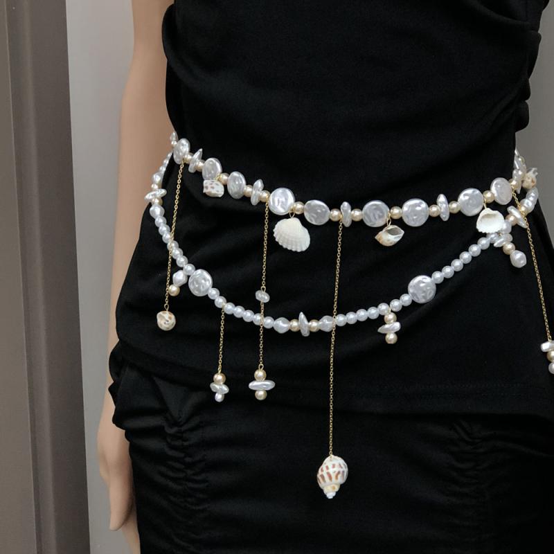Beach Vacation Shell Waist Chain Layered Tassel Pearl Waist Decoration Waist Belt Body Chain Female Clothing Accessories