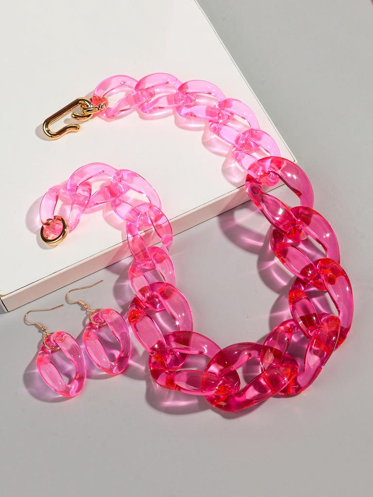 Trendy Acrylic Big Chunky Chain Necklace Set for Women Man Statement Colorful Resin Link Earring Choker Exaggerated Jewelry Gift