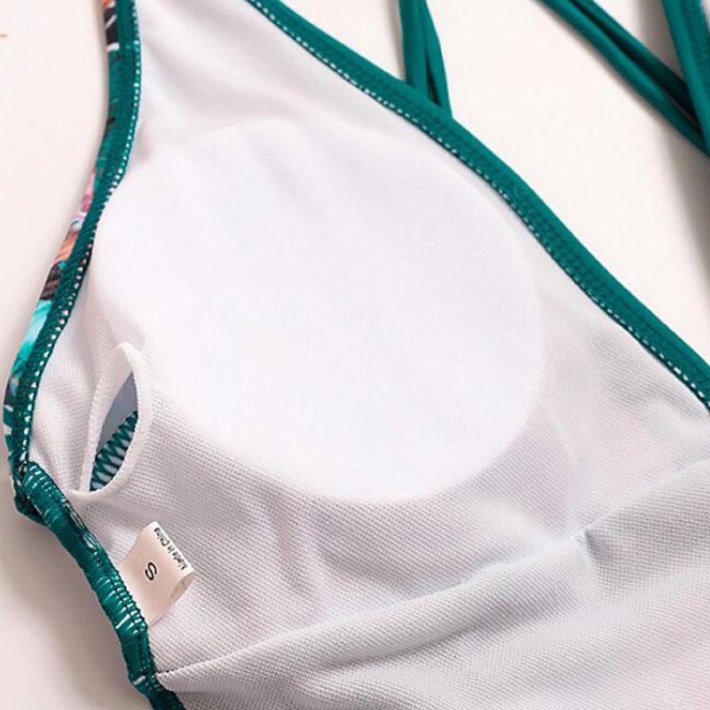 Floral Print One Piece Swimwear Deep V-Neck Women Swimsuit Cri-Cross Bathing Swimming Suit
