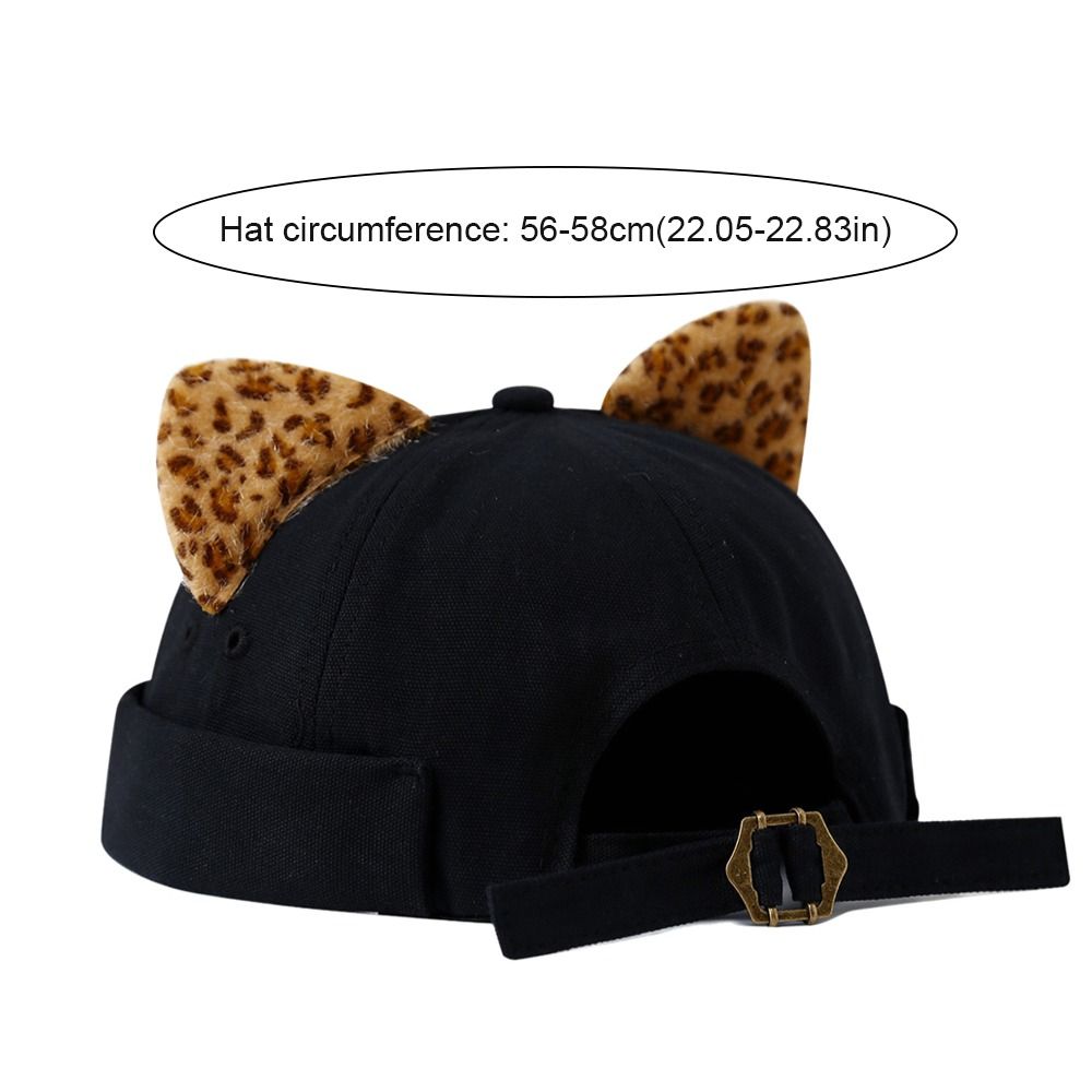 Leopard Print Cat Ears Brimless Hat Adjustable Beanie Hat Cute Melon Docker Cap  Outdoor